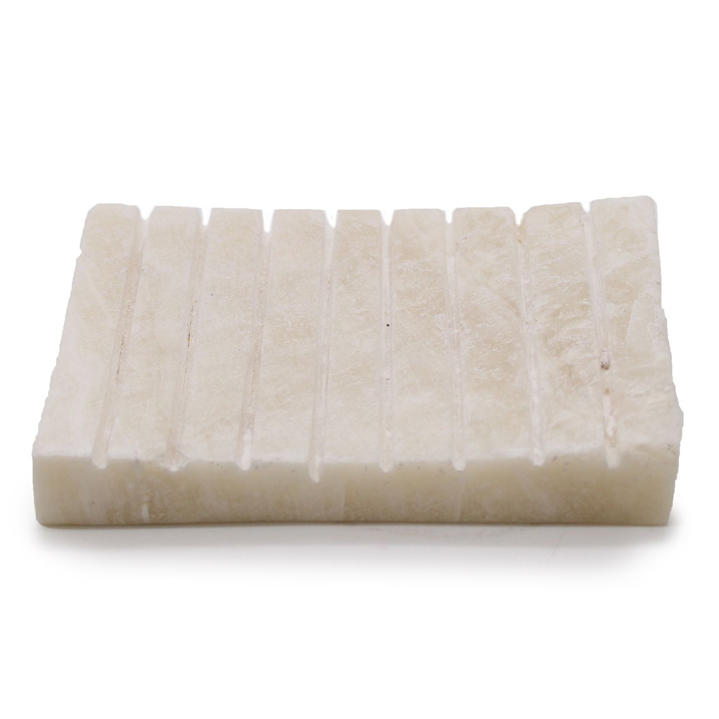 Seifenschale aus geriffeltem Weißem Onyx – Handgefertigtes Naturstein-Accessoire