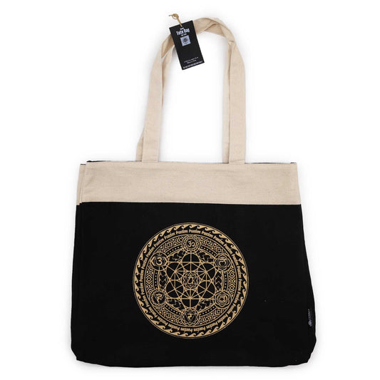 Oversized Shopper Bag mit Chakra Mandala – Handgefertigt in Schokoladen-Stonewash