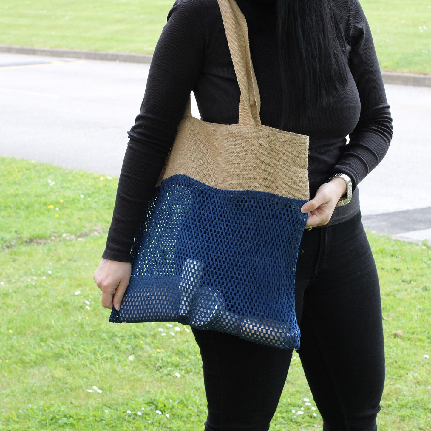 Mesh-Tasche Denim – Leichte Jute- und Baumwolltasche für den Alltag