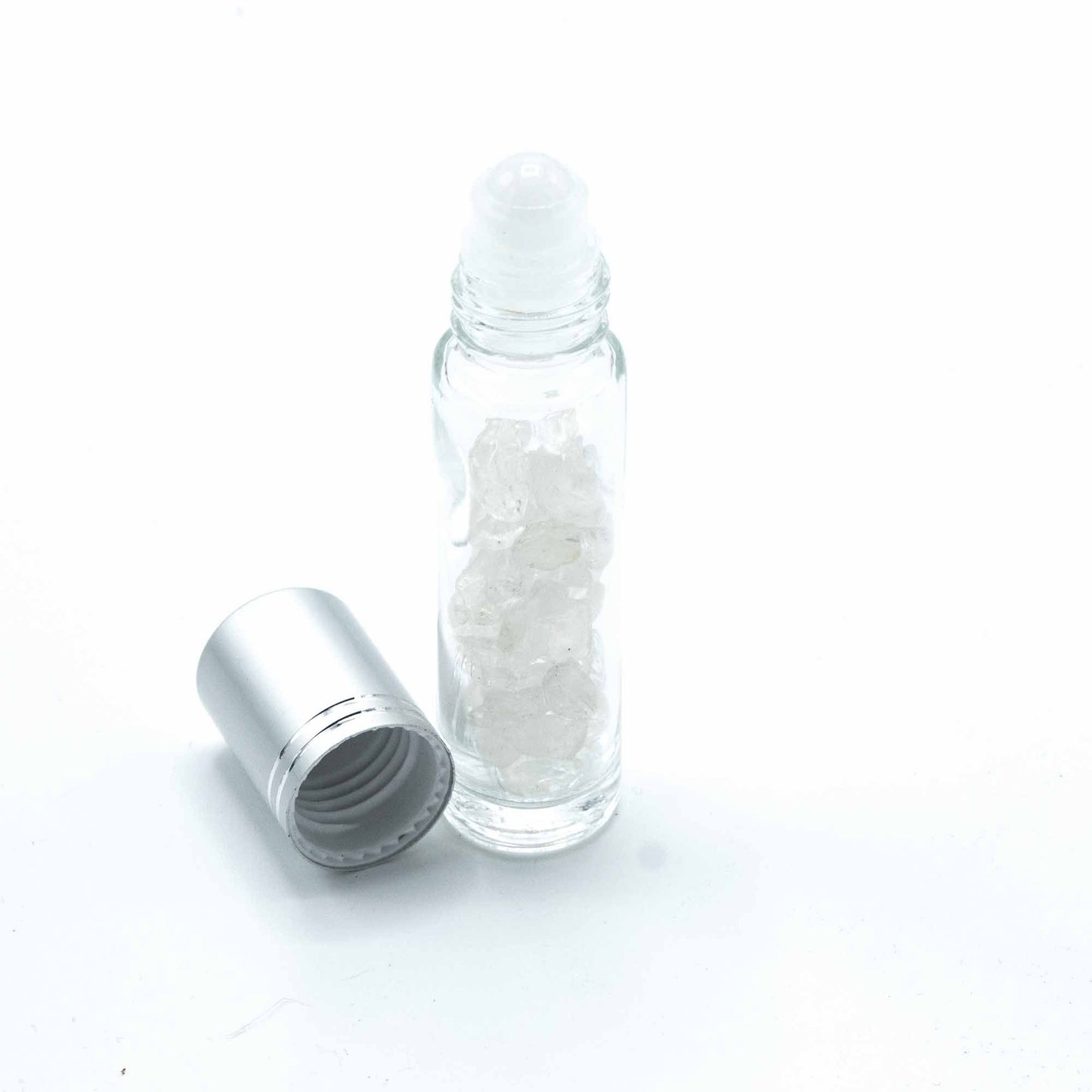 Roll-On aus Bergkristall mit Silberkappe für ätherische Öle