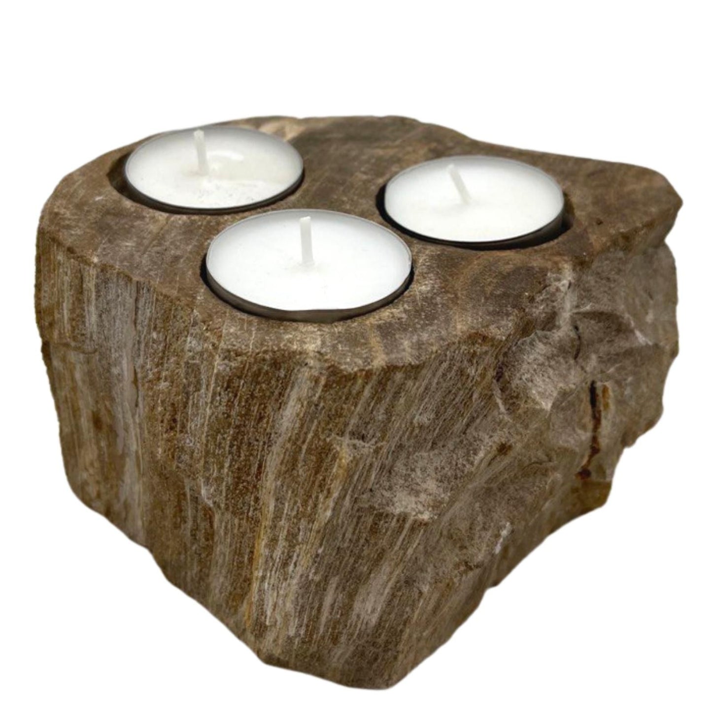 Dreifach-Kerzenhalter aus versteinertem Holz und Marmor – Ein handgefertigtes Unikat