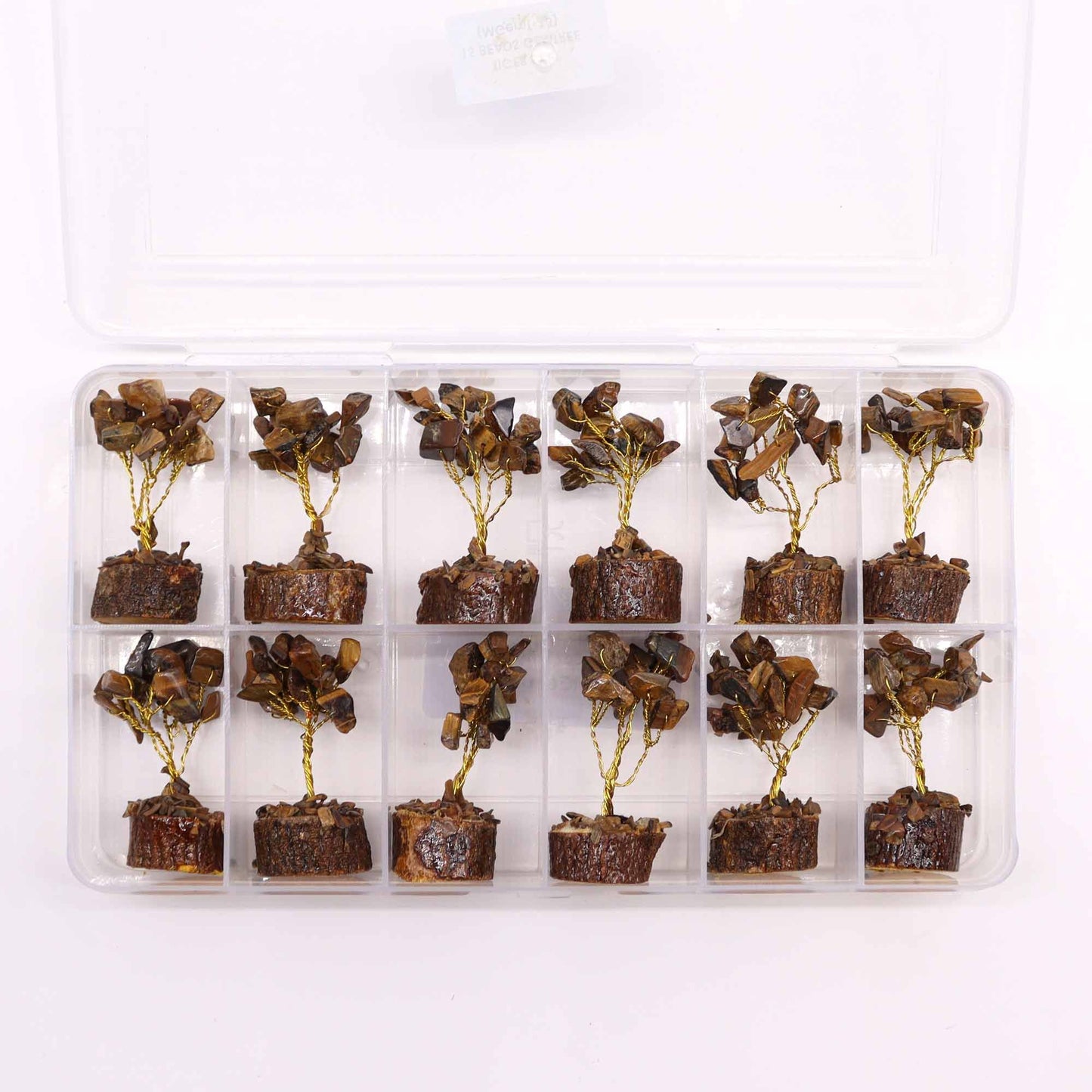 Tigeraugen Edelsteinbaum - Handgefertigter Miniaturbaum auf Holz (15 Steine)