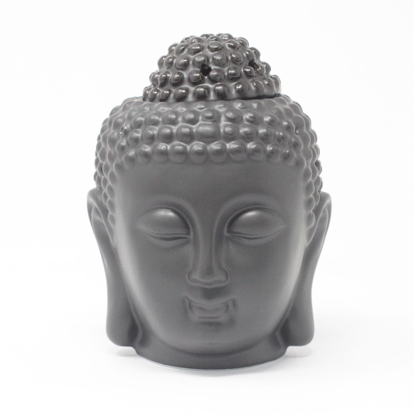 Keramik-Duftölbrenner 'Buddha-Kopf' in Tiefschwarz
