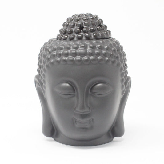 Keramik-Duftölbrenner 'Buddha-Kopf' in Tiefschwarz