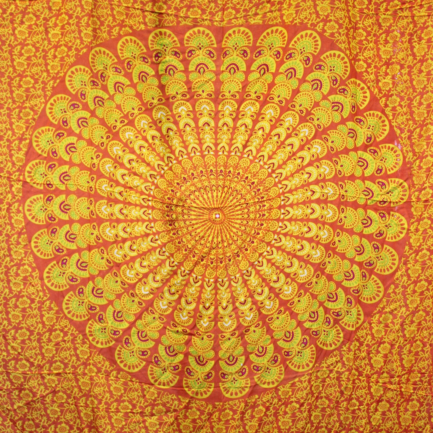 Sarong Bali Mandala in Limette & Orange – Leichtes Rayon-Tuch