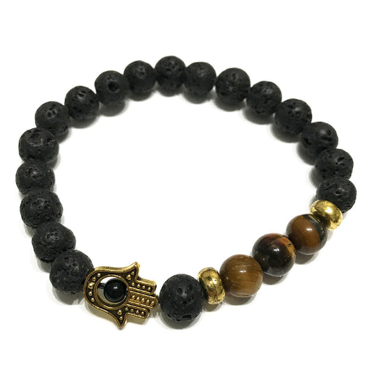 Hamsa Armband mit Lavastein und Tigeraugen-Edelstein
