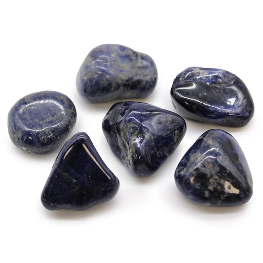 Set mit 6 großen Sodalith Trommelsteinen aus Afrika - Tiefes Blau