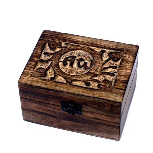 Mangoholz-Box mit Blumenschnitzerei für 12 Aromafläschchen
