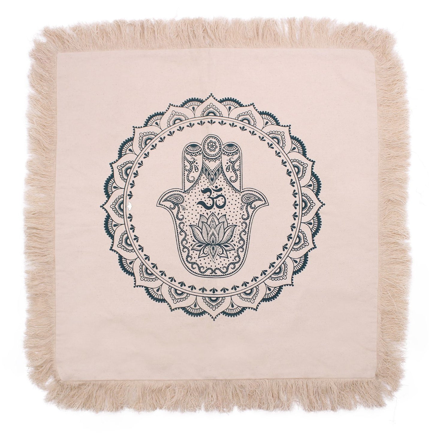 Kissenbezug Hamsa Mandala in Grün – 60 x 60 cm aus Baumwolle