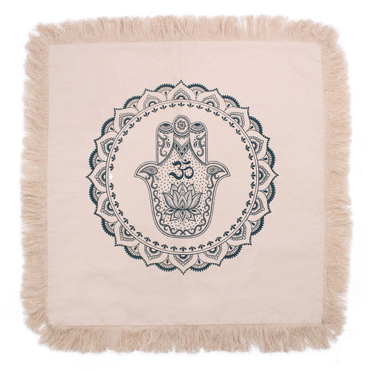 Kissenbezug Hamsa Mandala in Grün – 60 x 60 cm aus Baumwolle