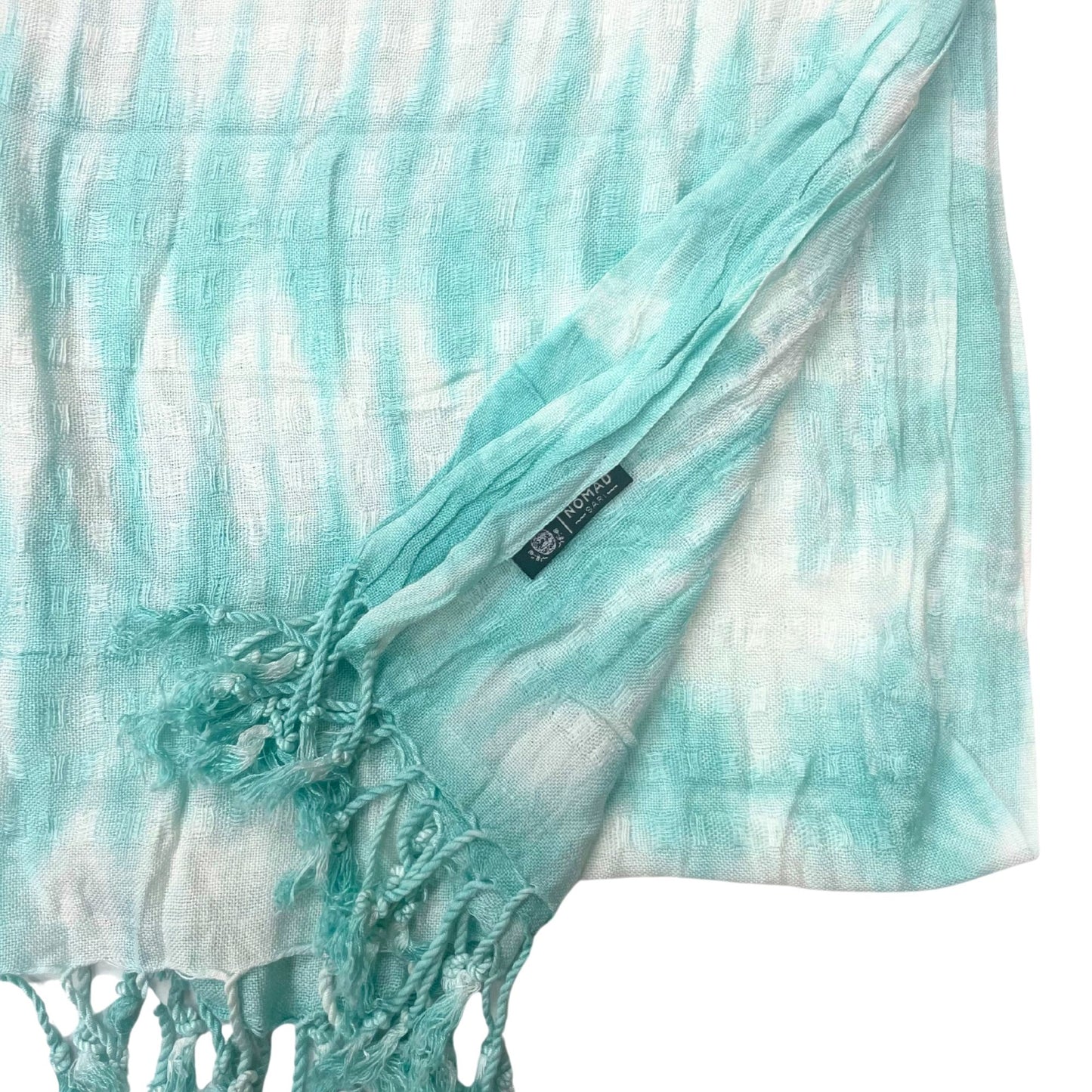 Boho Schal mit Teal Streifen & Motiven – Leinen-Rayon, 62x200 cm