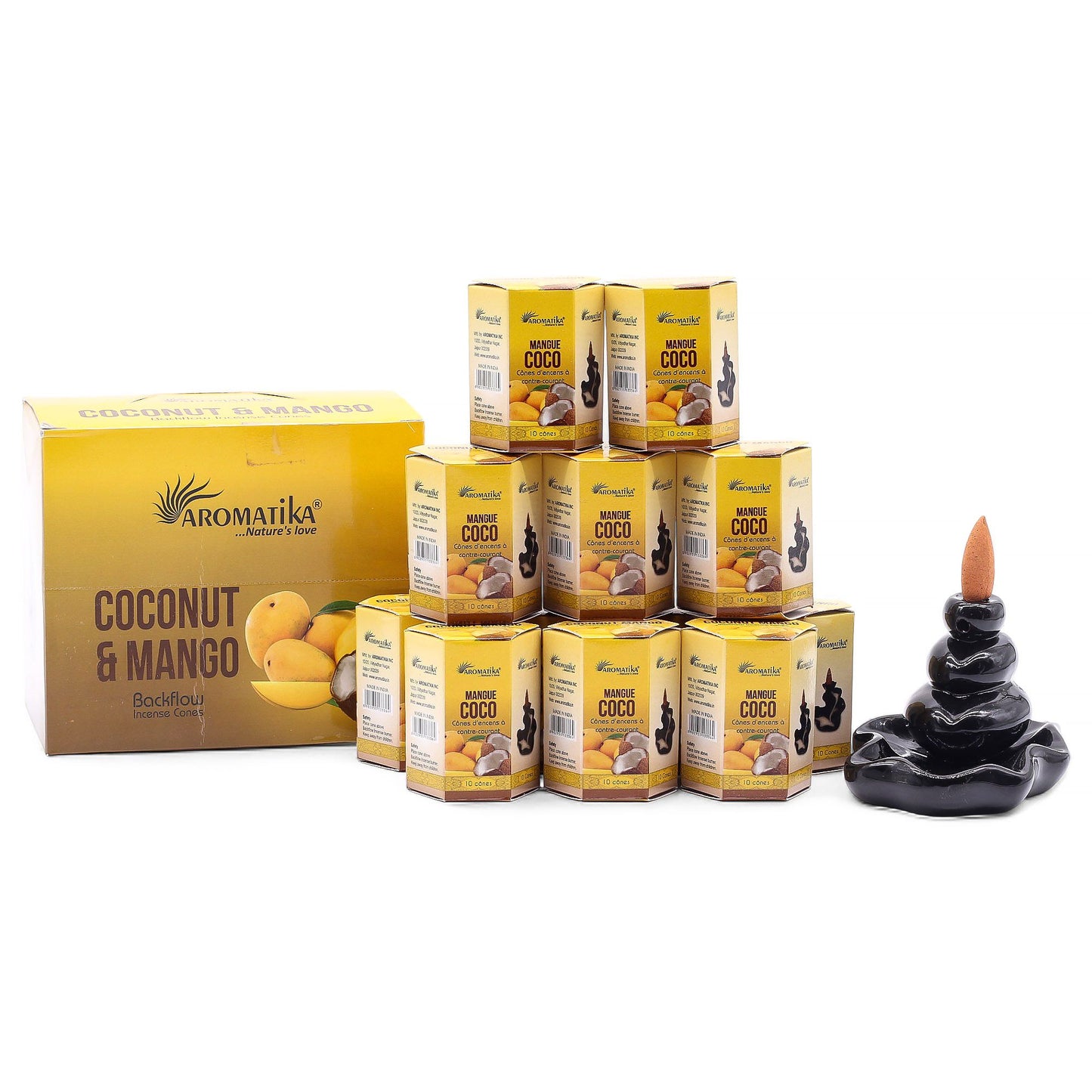 Masala Rückfluss-Räucherkegel Kokos-Mango - 10 Stück im Set
