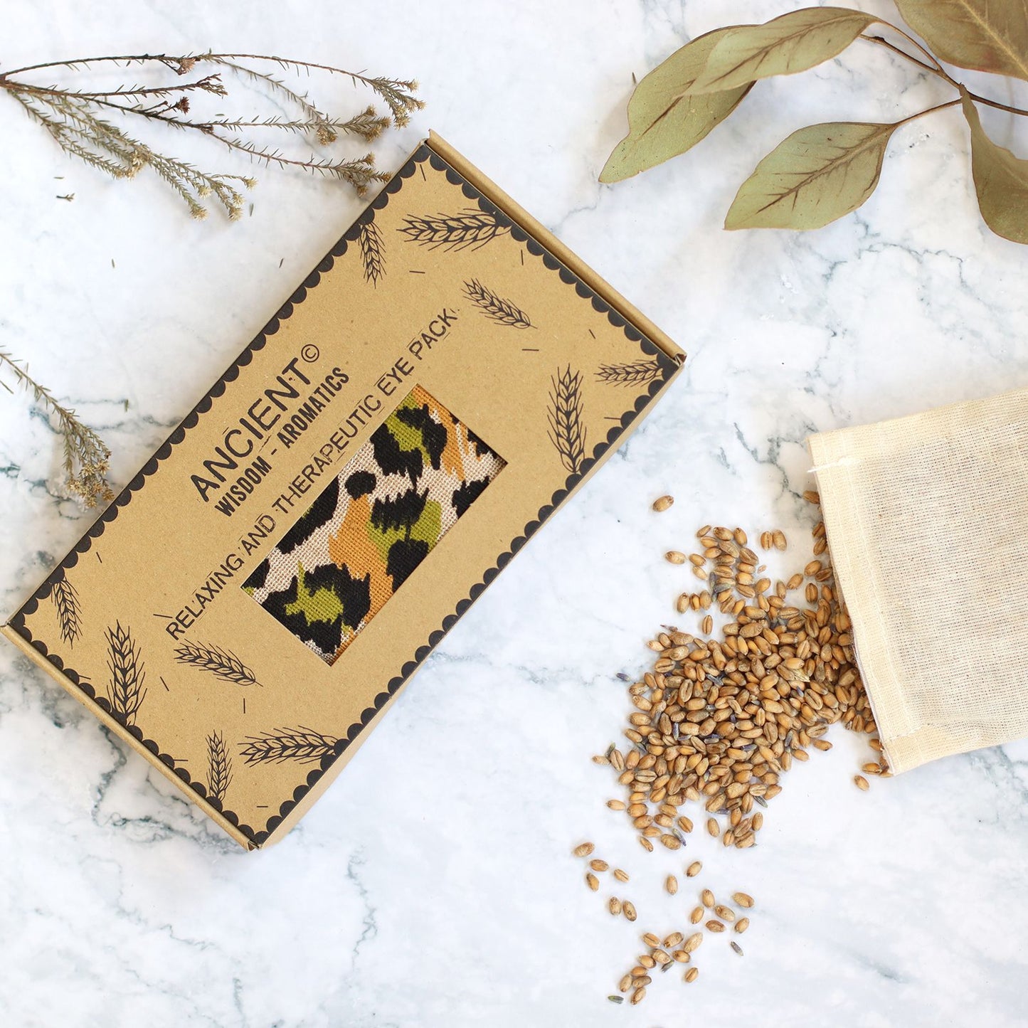 Lavendel Augenkissen in Leoparden-Optik – Naturbaumwolle mit Geschenkbox