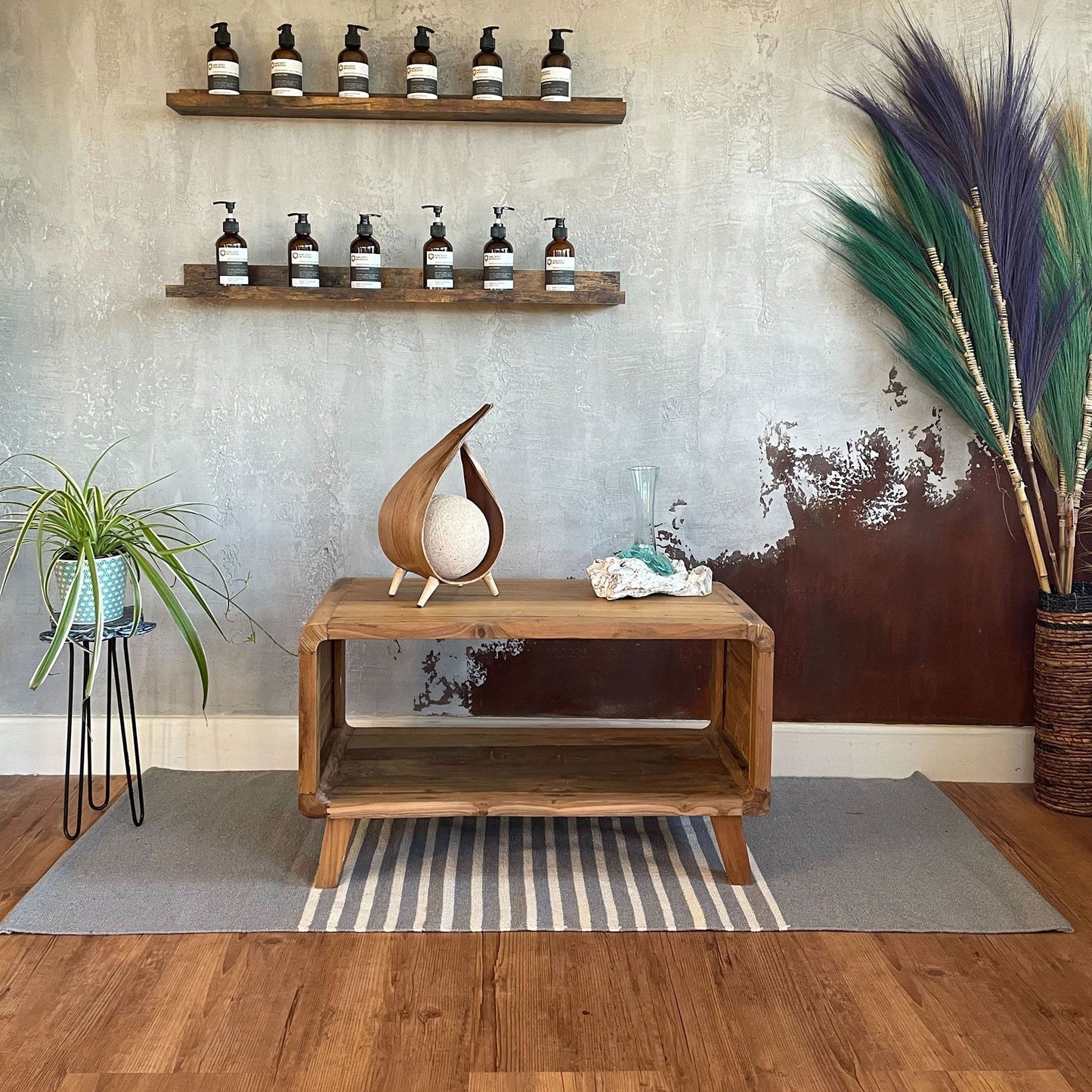 Baumwollteppich mit Streifenmuster in Grau – 70x170 cm