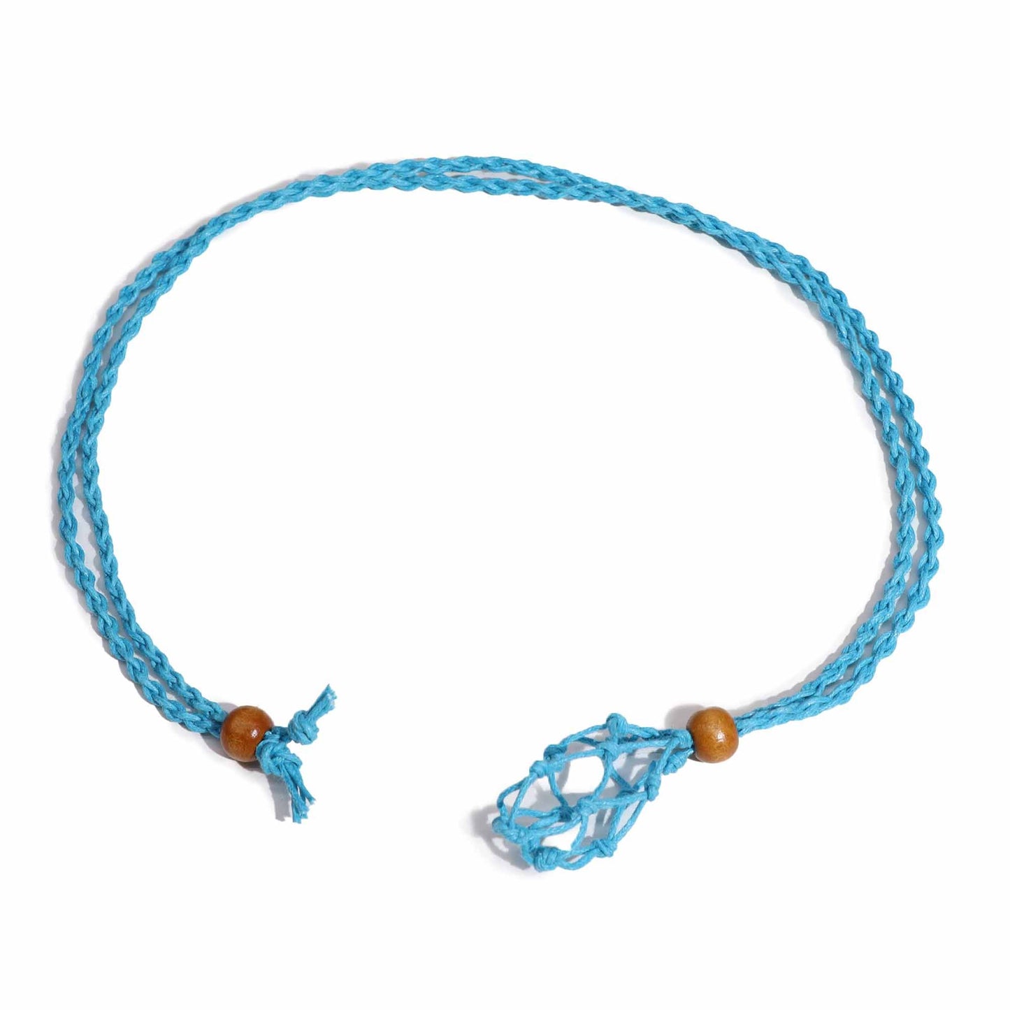 Makramee-Halsband aus blauer Wachsbaumwolle mit Holzperle – Verstellbar für Edelsteine