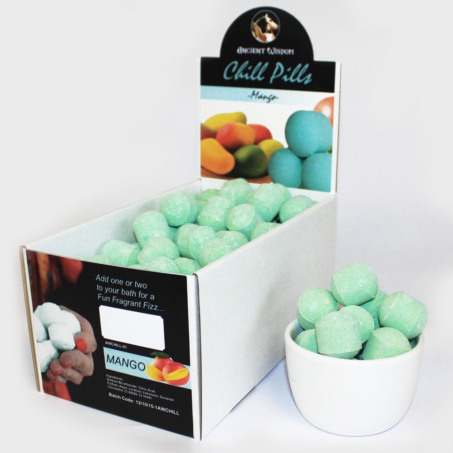Mango Chill-Pillen Box - 90 Mini-Badebomben für Entspannung & Spaß