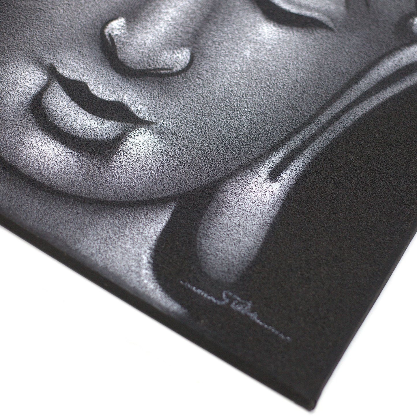 Handgemaltes Buddha Leinwandbild - Grauer Sandton in massivem Durran-Holzrahmen
