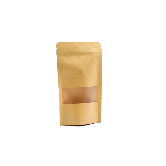 10 Kraftpapier-Sichtfensterbeutel mit Griffverschluss (12x20 cm)