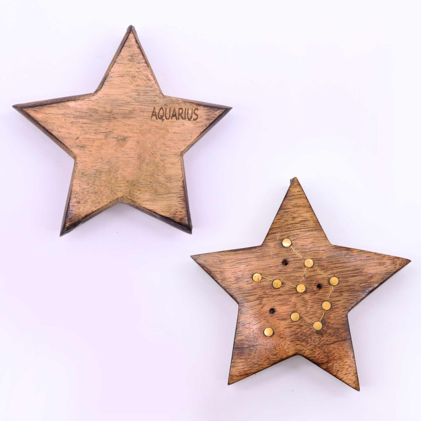 Set mit 12 Sternzeichen-Räuchersternen aus Mangoholz und Messing