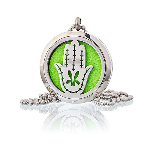 Hamsa Aromatherapie-Anhänger 30mm – Edelstahl Halskette mit 10 farbigen Duftpads