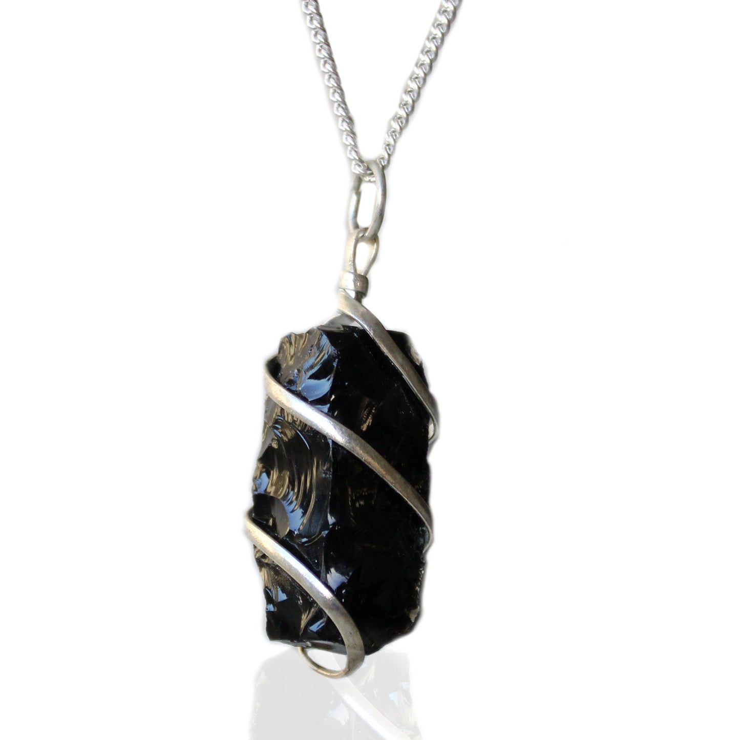 Handgewickelte Halskette mit natürlichem Schwarz-Onyx - Versilbert