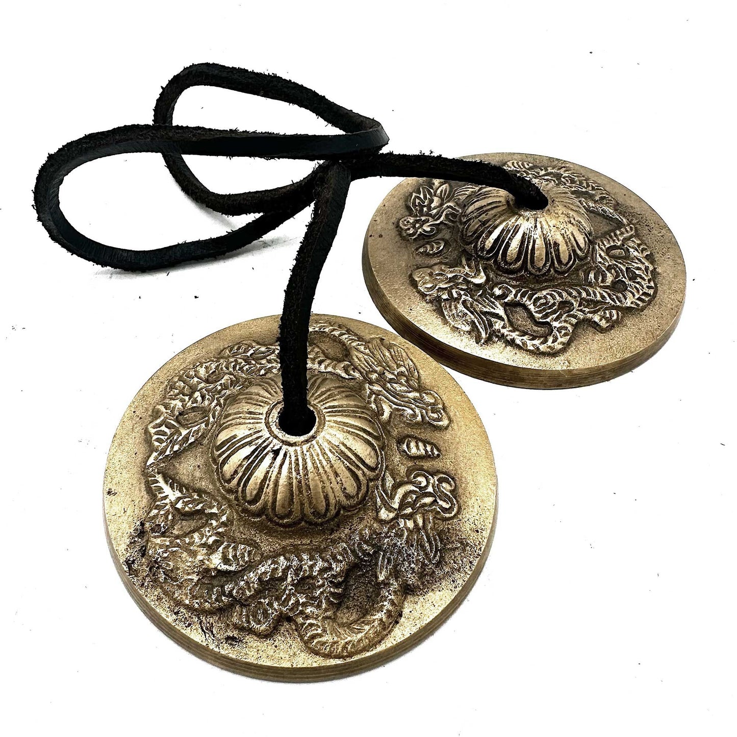 Meditationsglocken Tingsha-Paar 'Drache' – Handgraviertes Messing-Set