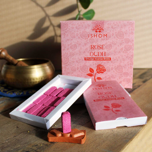 Natürliche Räucherziegel Rosenholz mit Terrakotta-Halter – 15 Stück Set