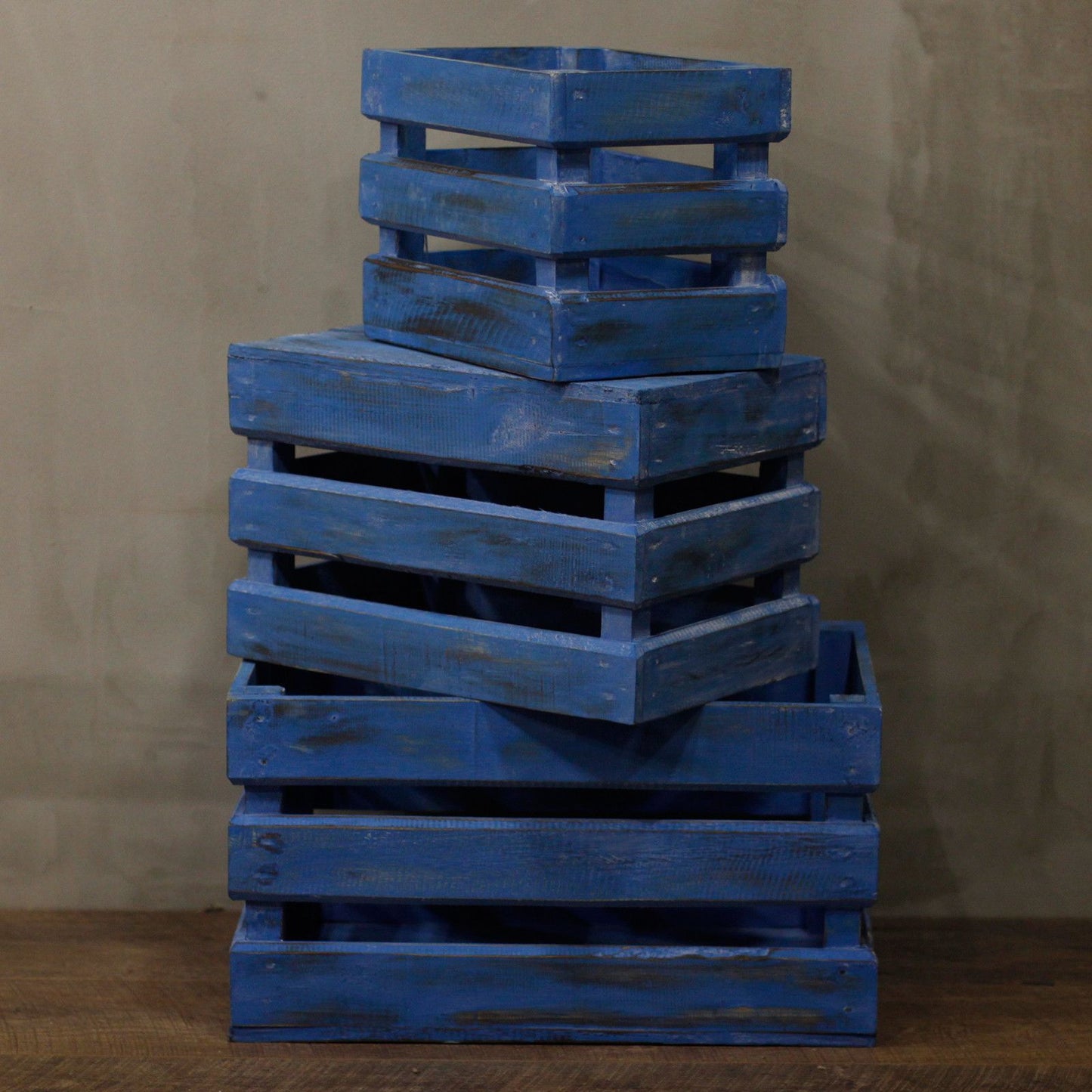 Set aus 3 Aufbewahrungsboxen in Blaugrau - Handgefertigt aus Albesia-Holz