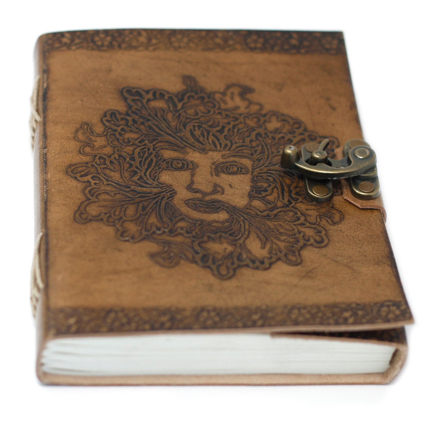 Ledernotizbuch Greenman – Handgefertigtes Skizzenbuch mit Schnallenverschluss (20 x 15 cm)