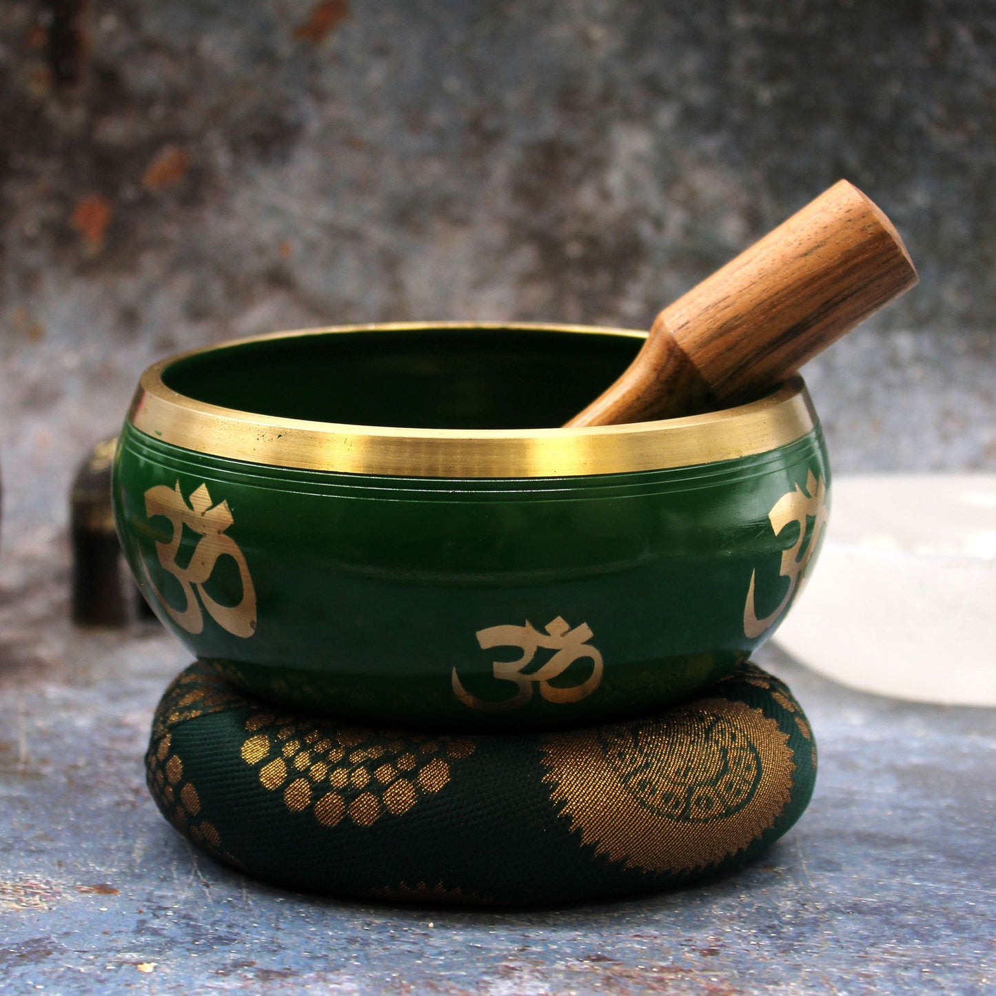 Klangschalen-Set 'Baum des Lebens' in Grün - 14 cm mit Holzschlägel
