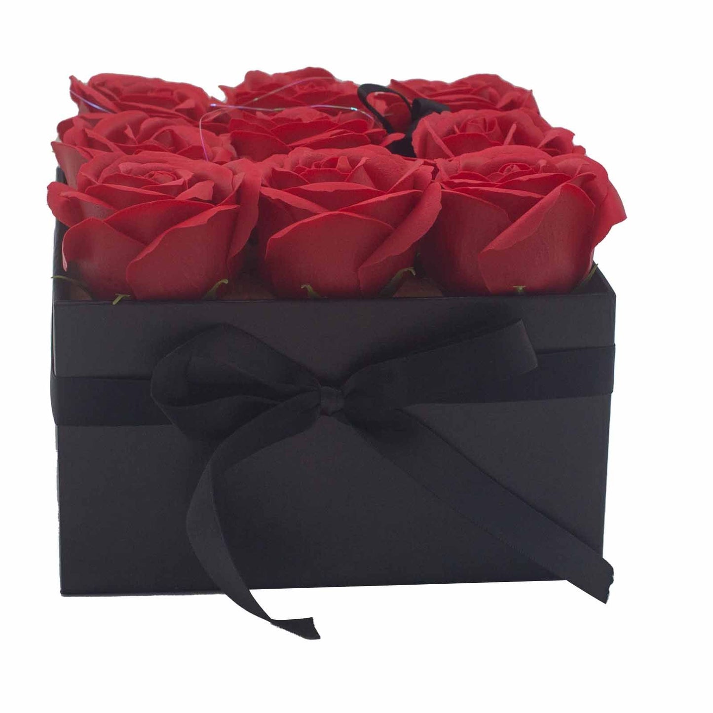 Luxus-Seifenrosenstrauß 'Ewige Romantik' - 9 rote Rosen im Quadrat-Arrangement