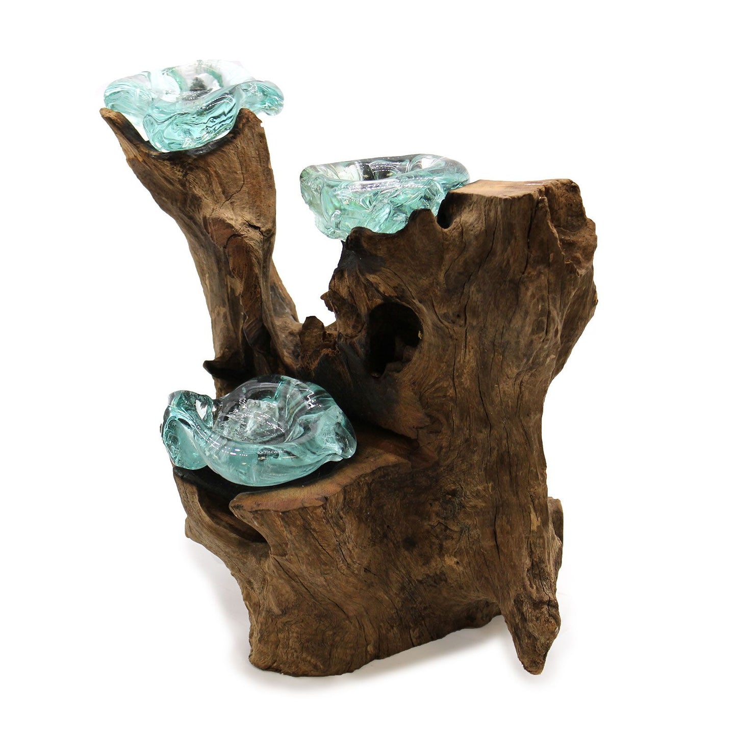 Dreifach-Kerzenleuchter aus Glas & Holz - Ein Unikat aus Bali
