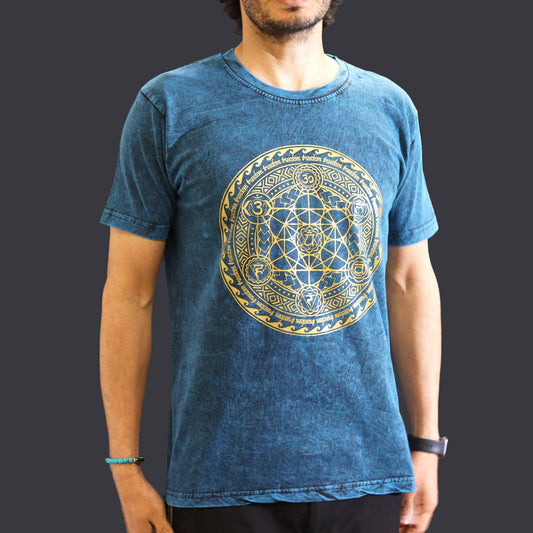 Chakra T-Shirt in Steinwäsche - Blau für Harmonie & Achtsamkeit