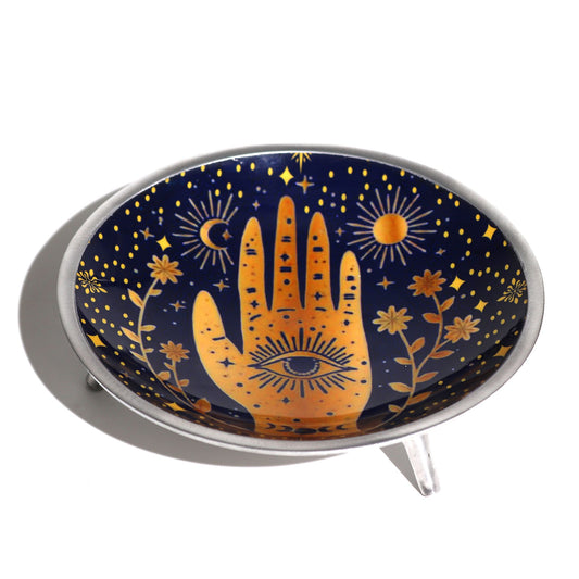Hamsa Opferschale mit drei Beinen - Mystisches Mitternachtsblau in Emaille