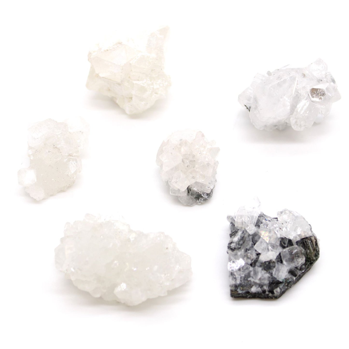 Set mit 6 weißen Apophyllit-Clustern 20-30mm - Naturbelassene Sammlersteine