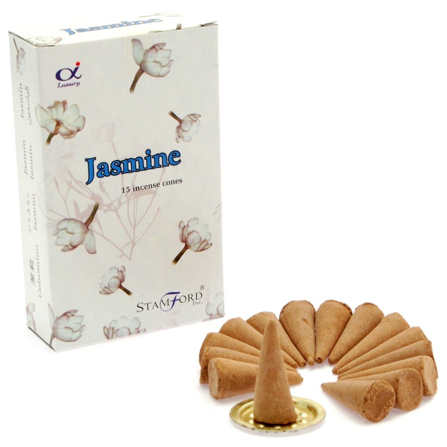 Räucherkegel Jasminblüten – 15 Stück inkl. Metallhalter