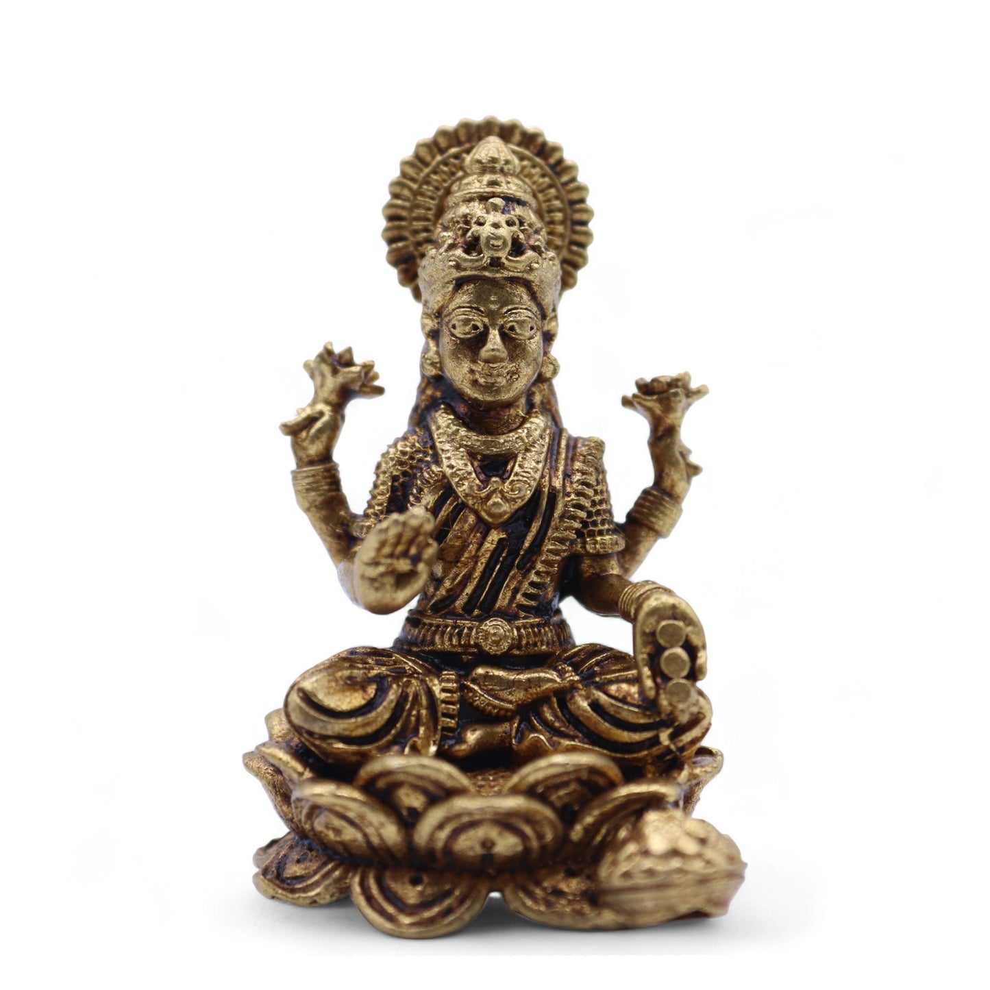 Handgefertigte Messingfigur der Göttin Lakshmi – Miniatur für Wohlstand & Weisheit