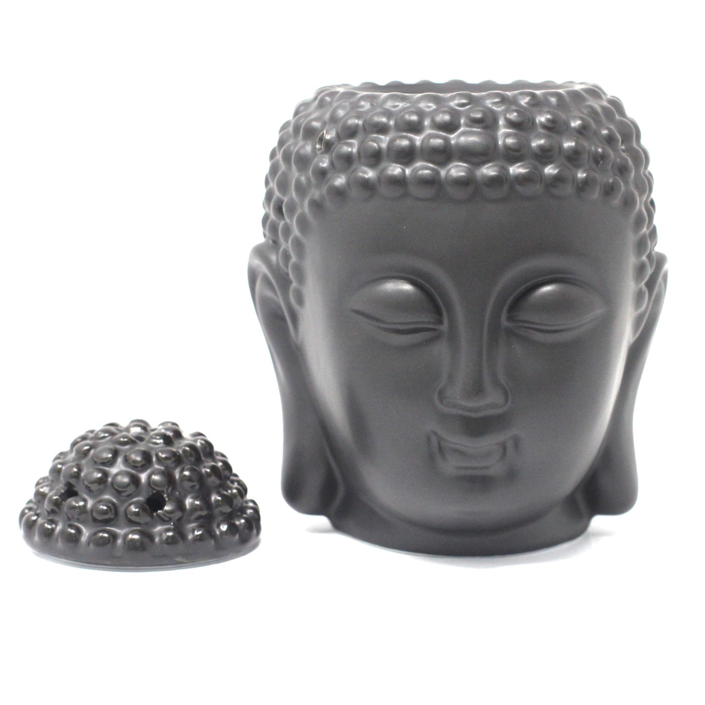 Keramik-Duftölbrenner 'Buddha-Kopf' in Tiefschwarz