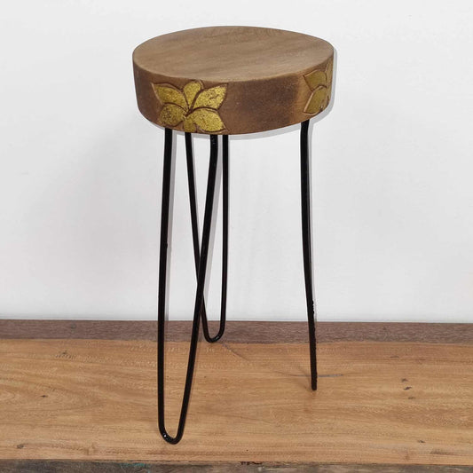 Pflanzenständer aus Albasia-Holz mit Goldakzent – Vintage Design