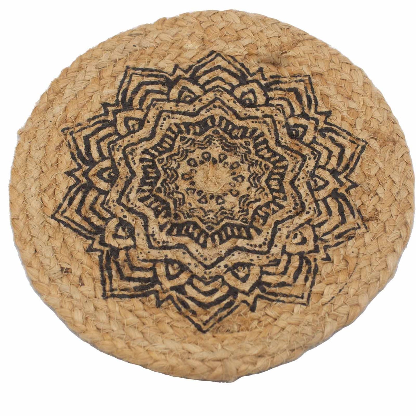 Rundes Tischset Mandala-Druck – Natürliche Jute & Baumwolle, 30 cm