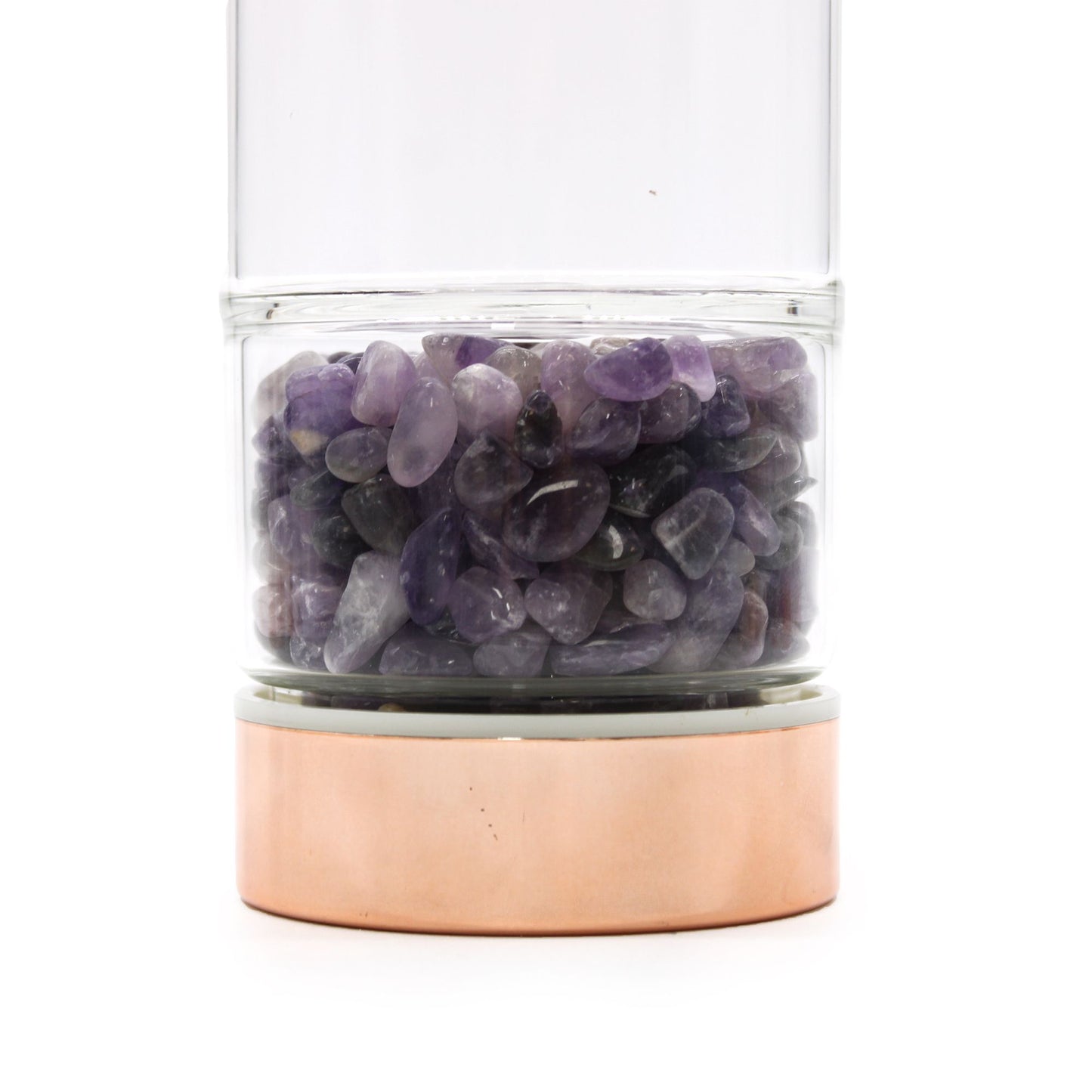 Amethyst Tee-Infuser Glasflasche mit Roségold-Deckel – Inkl. Neoprenhülle