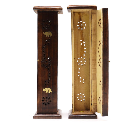 Räucherturm aus Mangoholz mit Messingakzenten – Quadratischer Halter für Räucherstäbchen