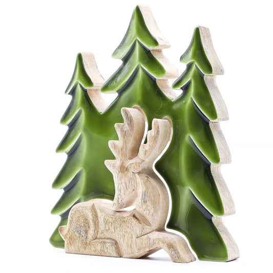 Majestätischer Hirsch im Wald - 3D Wanddekoration aus Mangoholz