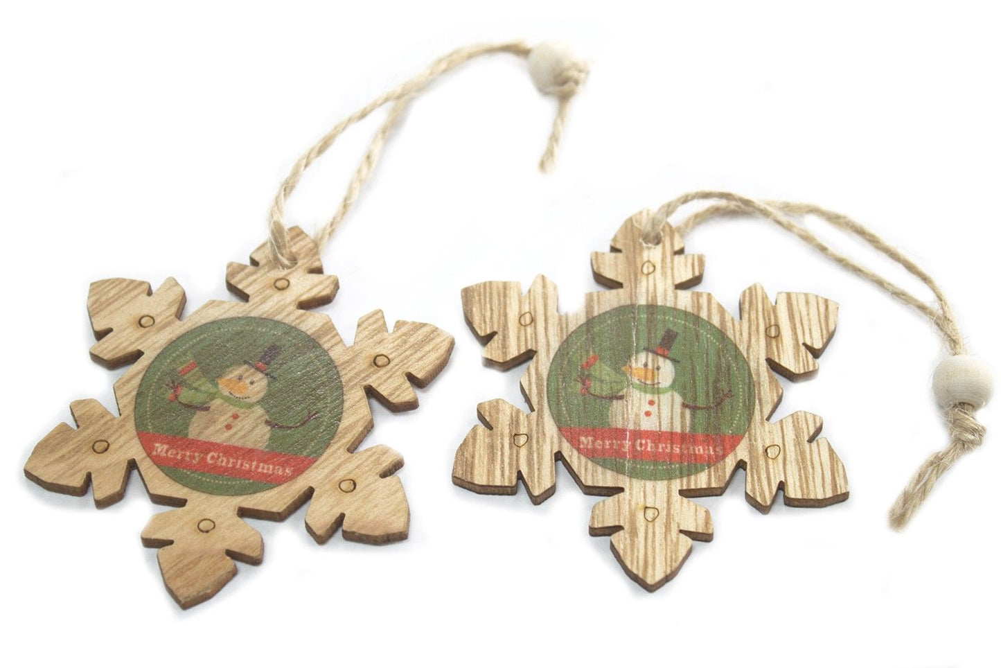 Weihnachtsanhänger-Set aus Holz – Schneemann & Schneeflocke (2-teilig)