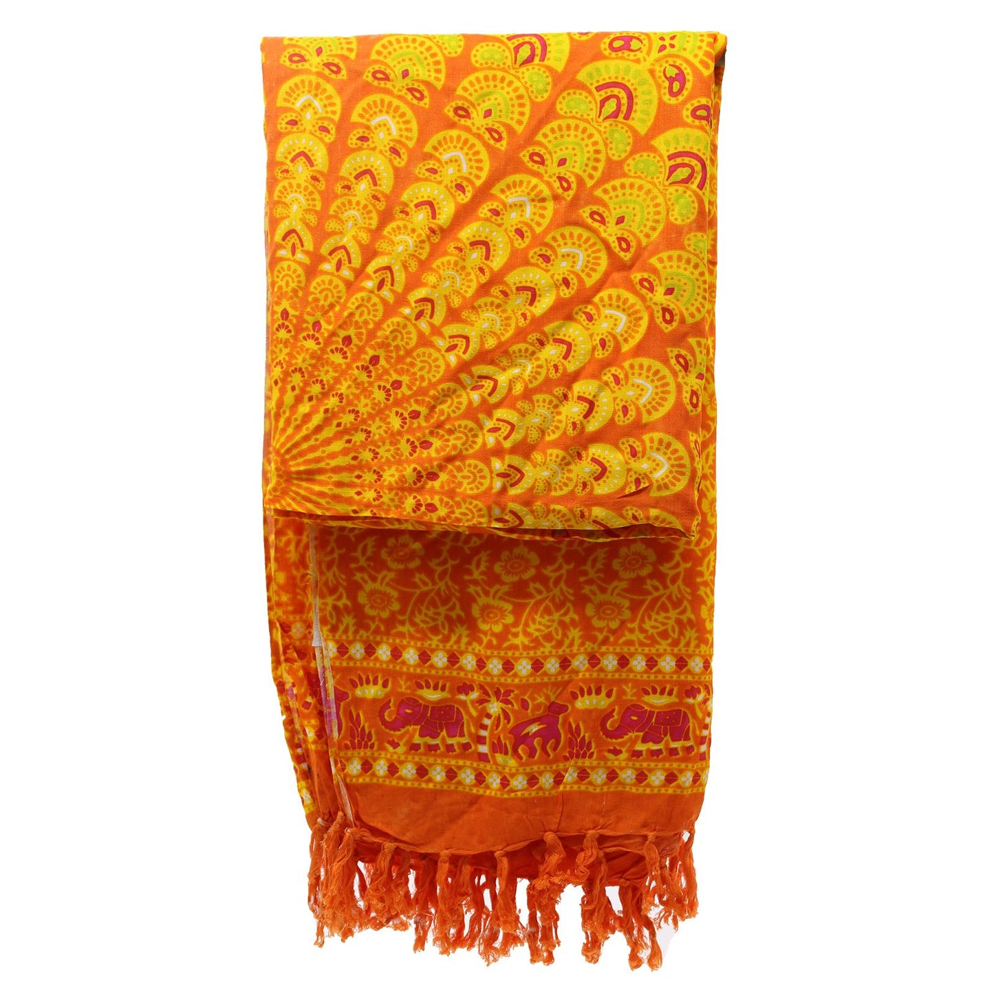 Sarong Bali Mandala in Limette & Orange – Leichtes Rayon-Tuch