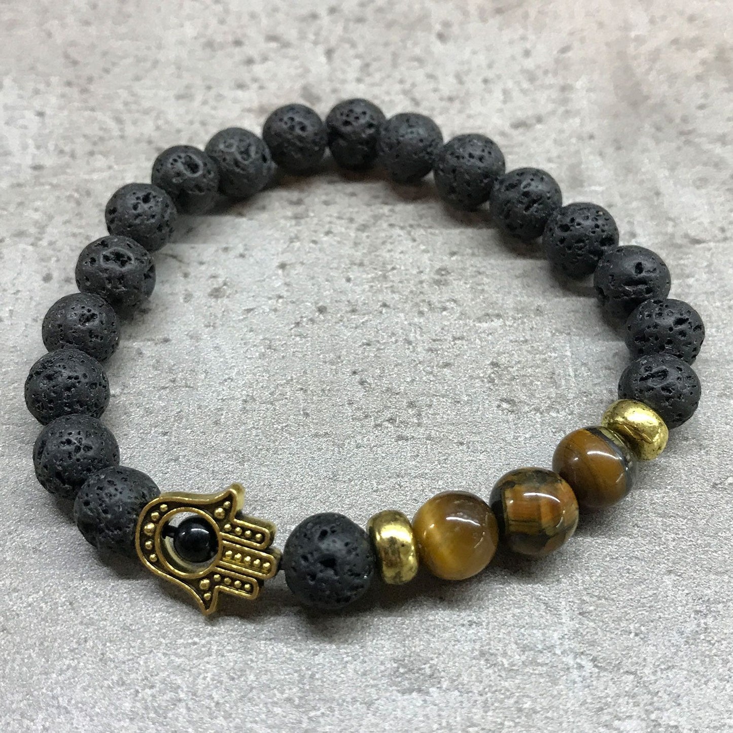 Hamsa Armband mit Lavastein und Tigeraugen-Edelstein