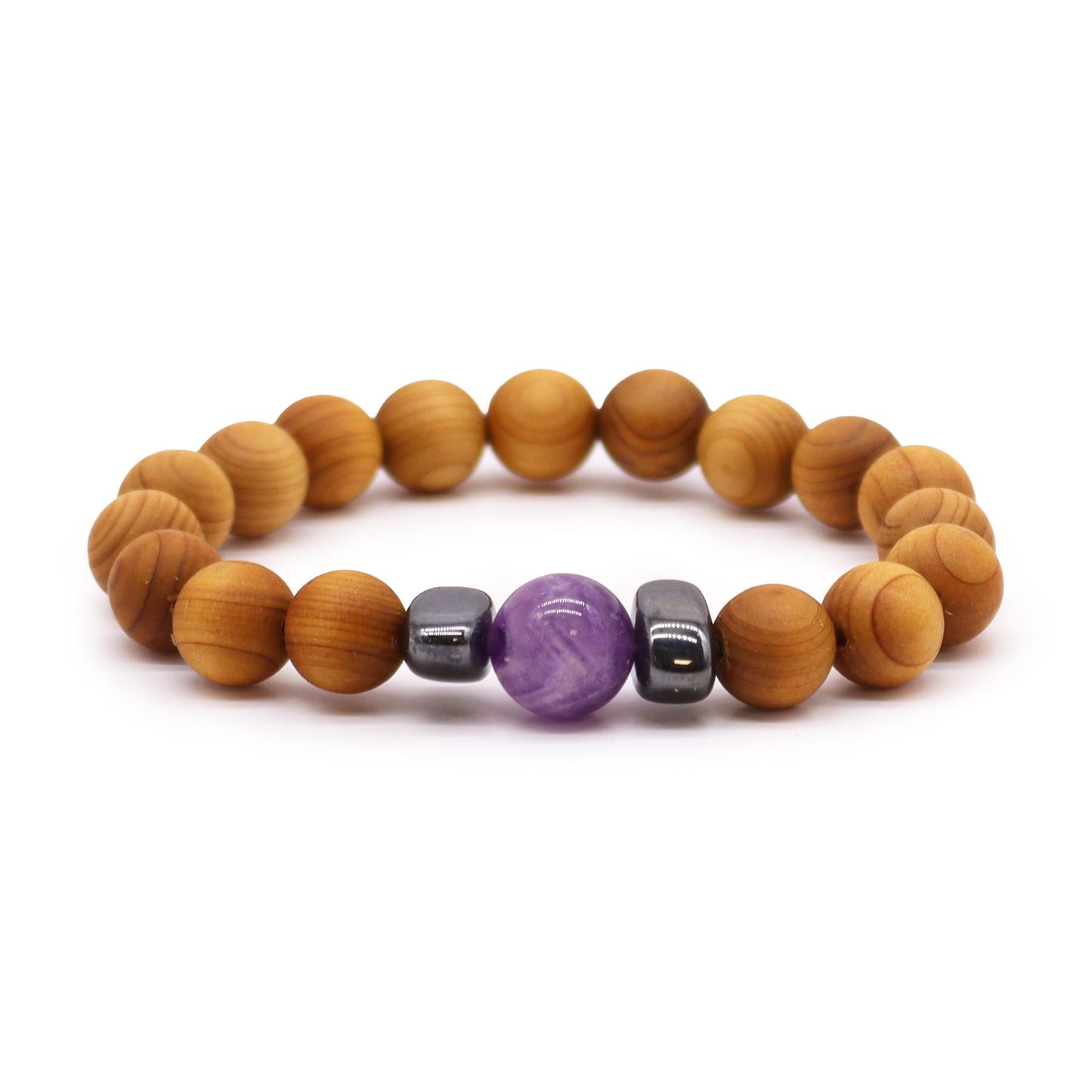 Amethyst Armband aus Zedernholz für das Dritte Auge Chakra