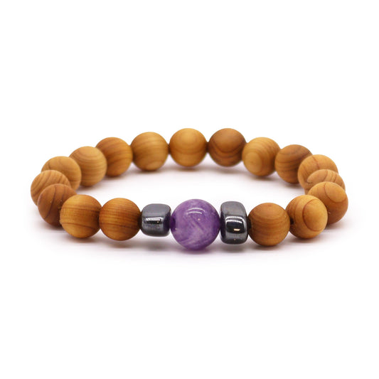 Amethyst Armband aus Zedernholz für das Dritte Auge Chakra