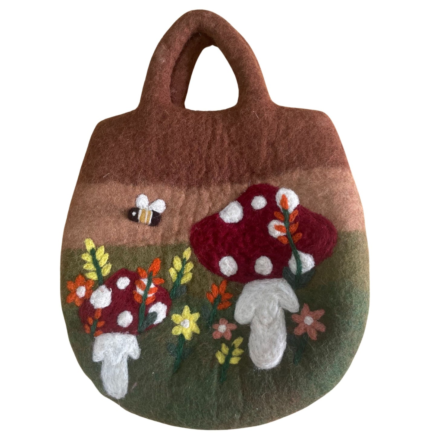 Filztasche 'Pilzgarten' – Handgefertigtes Natur-Unikat aus Wolle, 35 x 27 cm