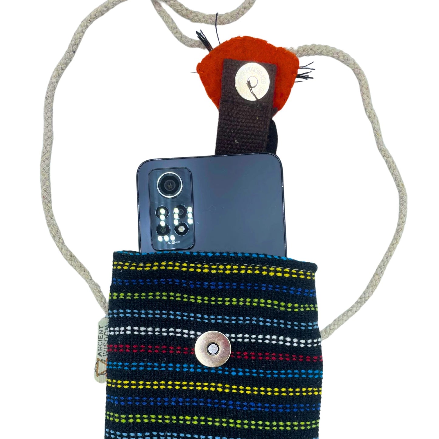 Handyhaltertasche mit Fuchs-Applikation – Fröhliches Streifendesign aus Baumwolle